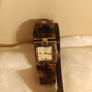 Talbots leopard print bracelet women's watch silver tone white face